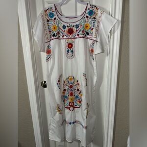 White Embroidered Floral Dress